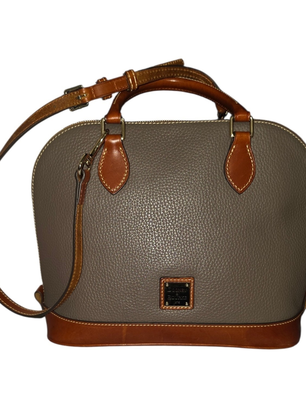 Dooney & Bourke Pebble Grain Leather Dome Satchel Taupe Brown Crossbody